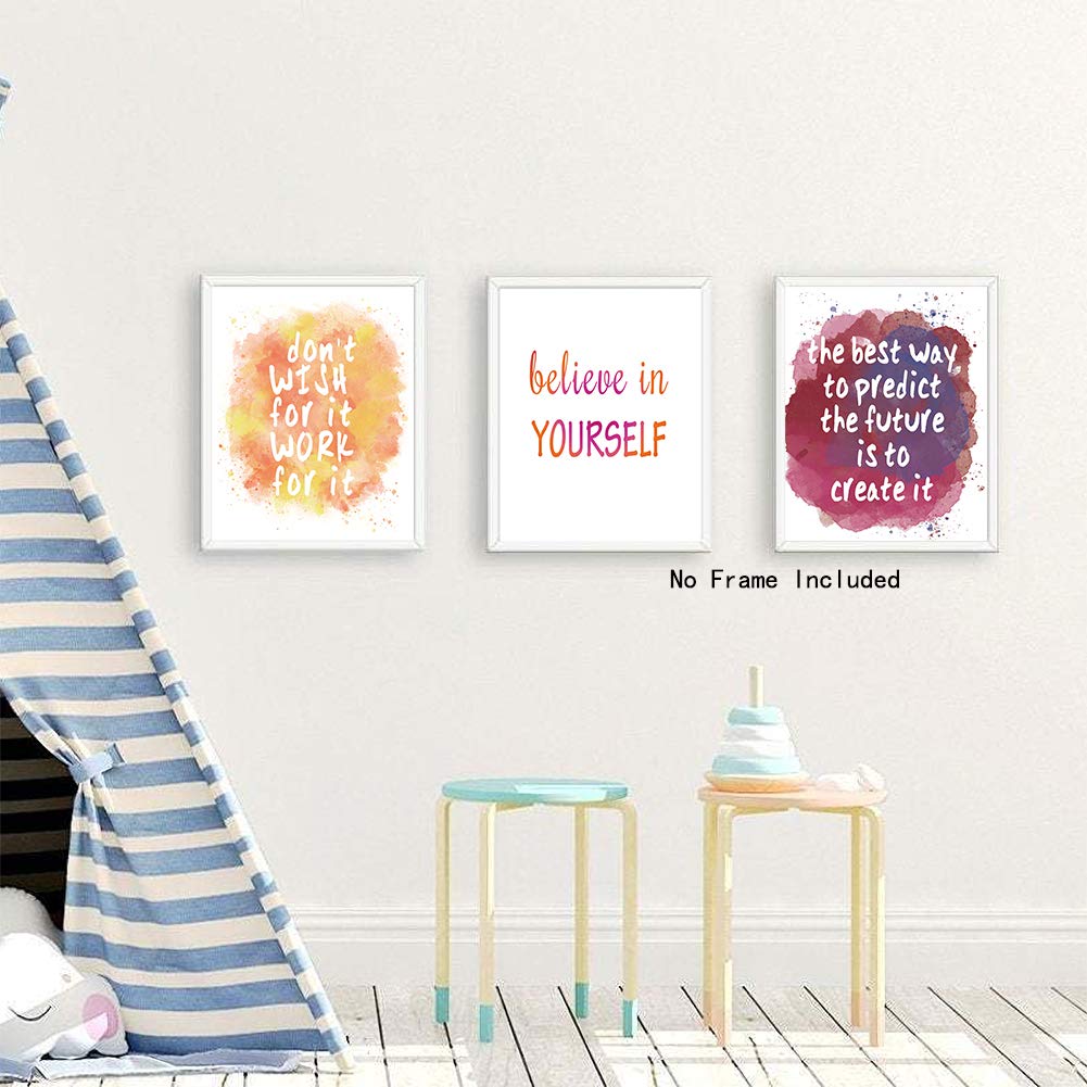 KAIRNE Watercolor Inspirational Quote Art Print,Colorful Motivational Words & Saying Wall Poster Painting,Set Of 6(8"X10",Unframed) Phrases Canvas Wall Art For Classroom Office Home Decor