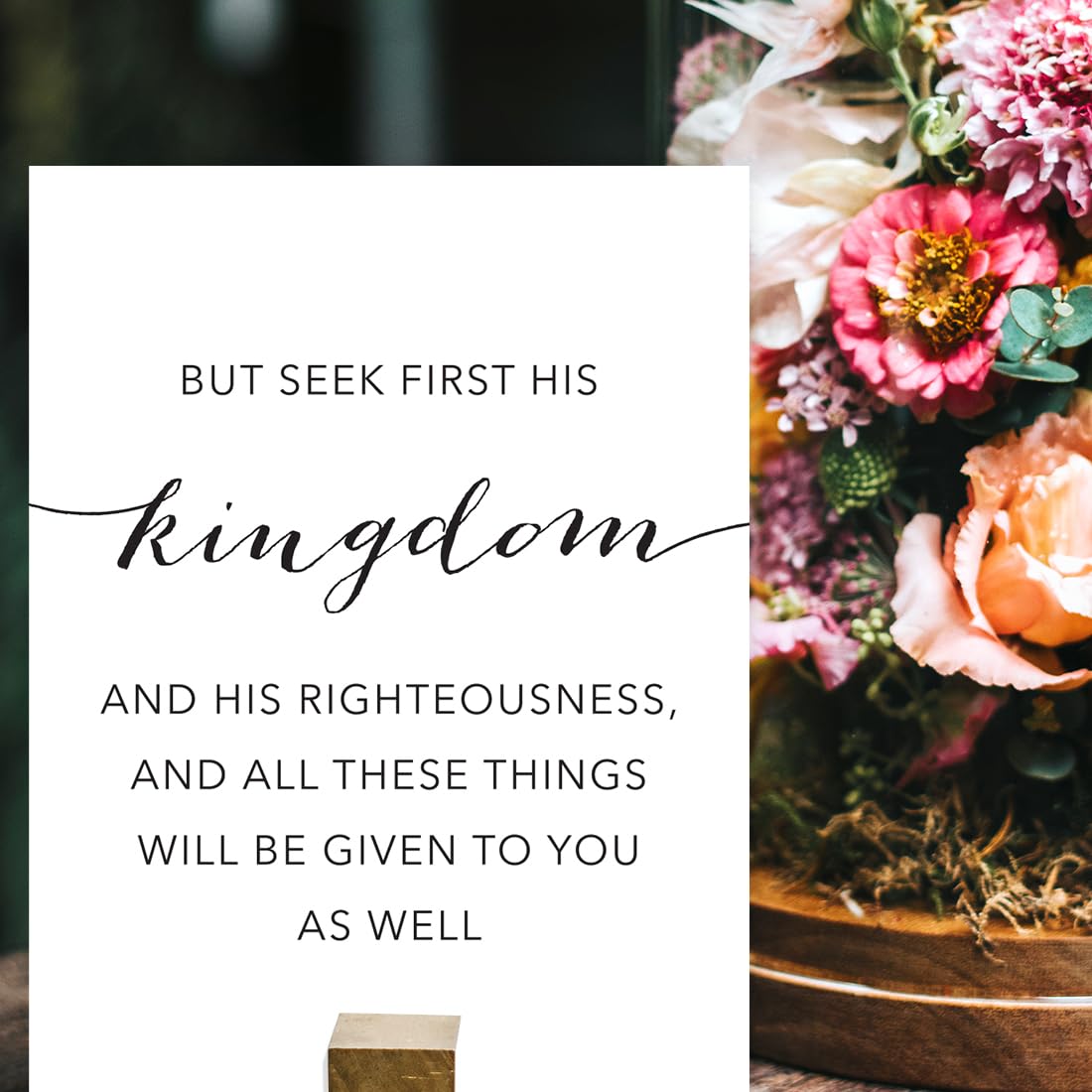 Andaz Press Unframed Black White Wall Art Decor Poster Print, Bible Verses, Matthew 6:33: But seek first his kingdom and his righteousness, and all these things will be given to you as well., 1-Pack