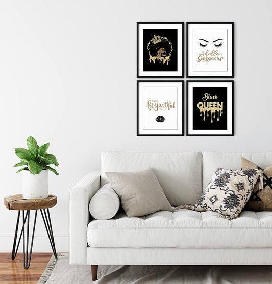 PUHEI Black Queen Woman Girl Wall Art Prints Set of 4, Inspirational Posters Gifts for Black Women Girls Room Home Bedroom Wall Art Decor (8 x 10 Unframed)