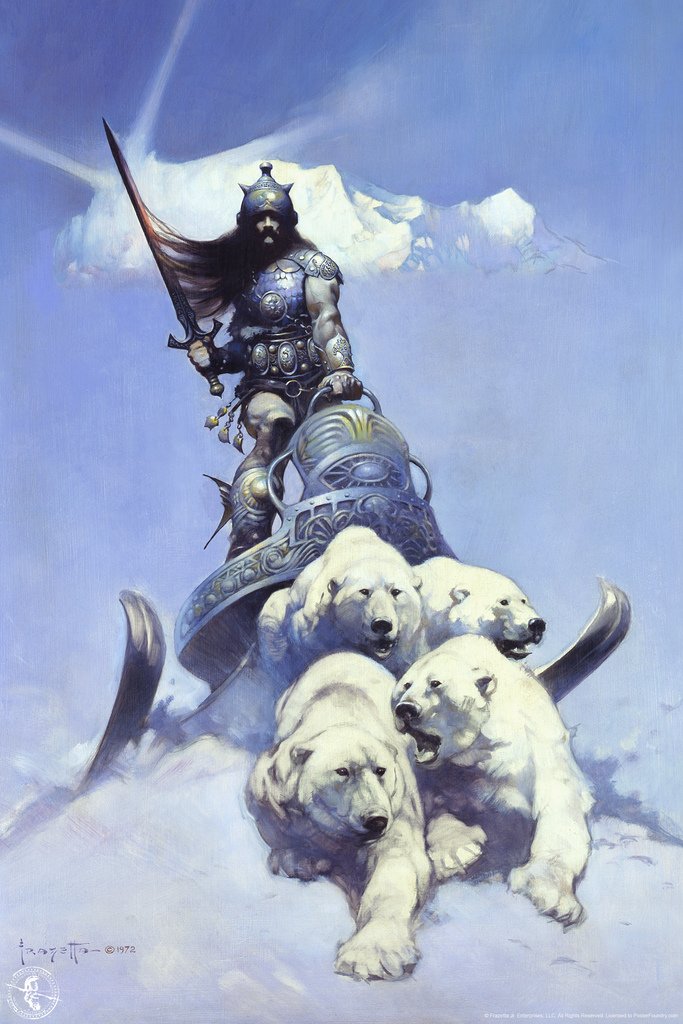 Silver Warrior by Frank Frazetta Wall Art Gothic Fantasy Decor Frank Frazetta Artwork Scary Art Prints Horror Battle Posters Frazetta Illustration Death Bear War Cool Wall Decor Art Print Poster 12x18