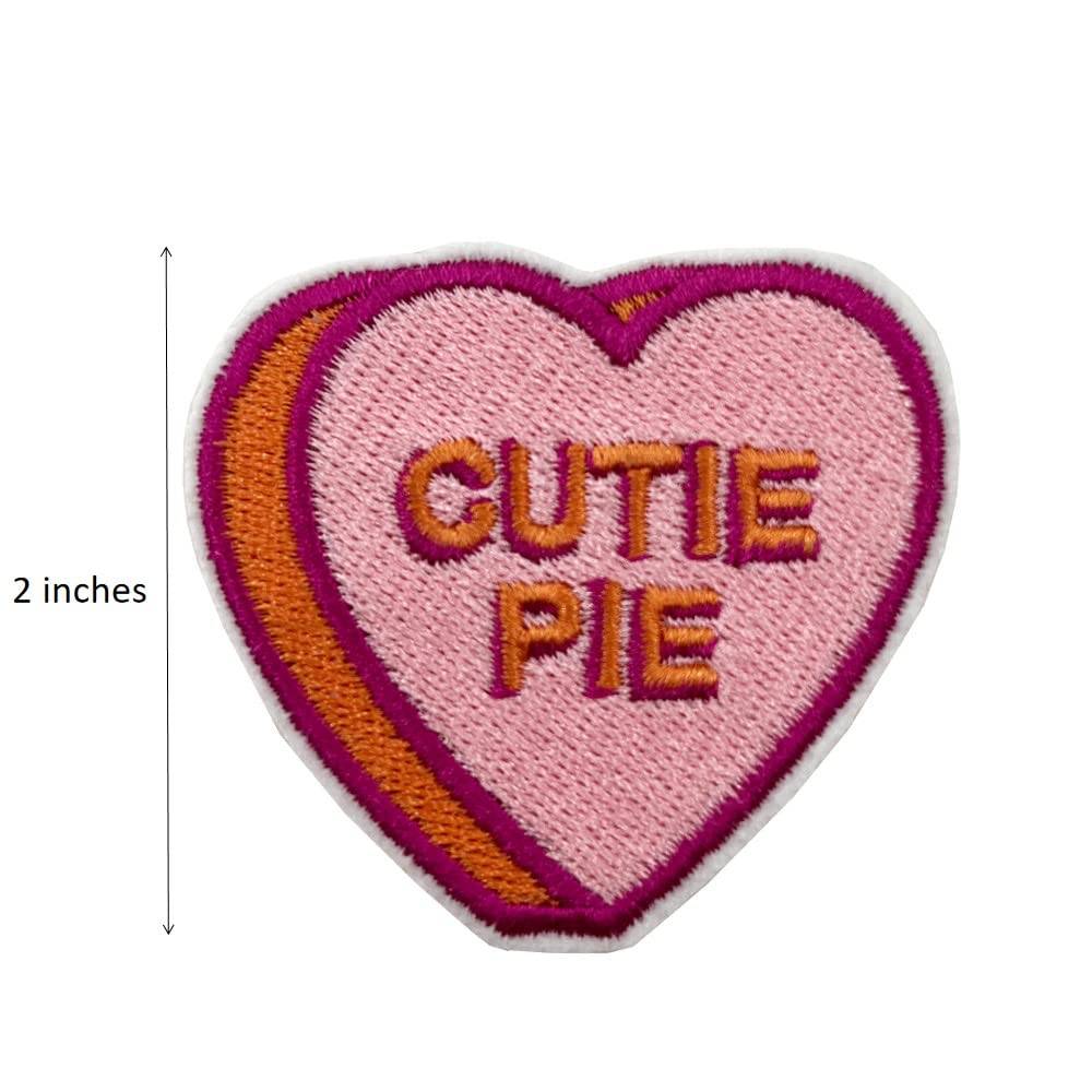 6 Pieces Pack Valentines Day Heart Patches, Self-adhesive Conversation Hearts Candy Embroidered Iron On Patches