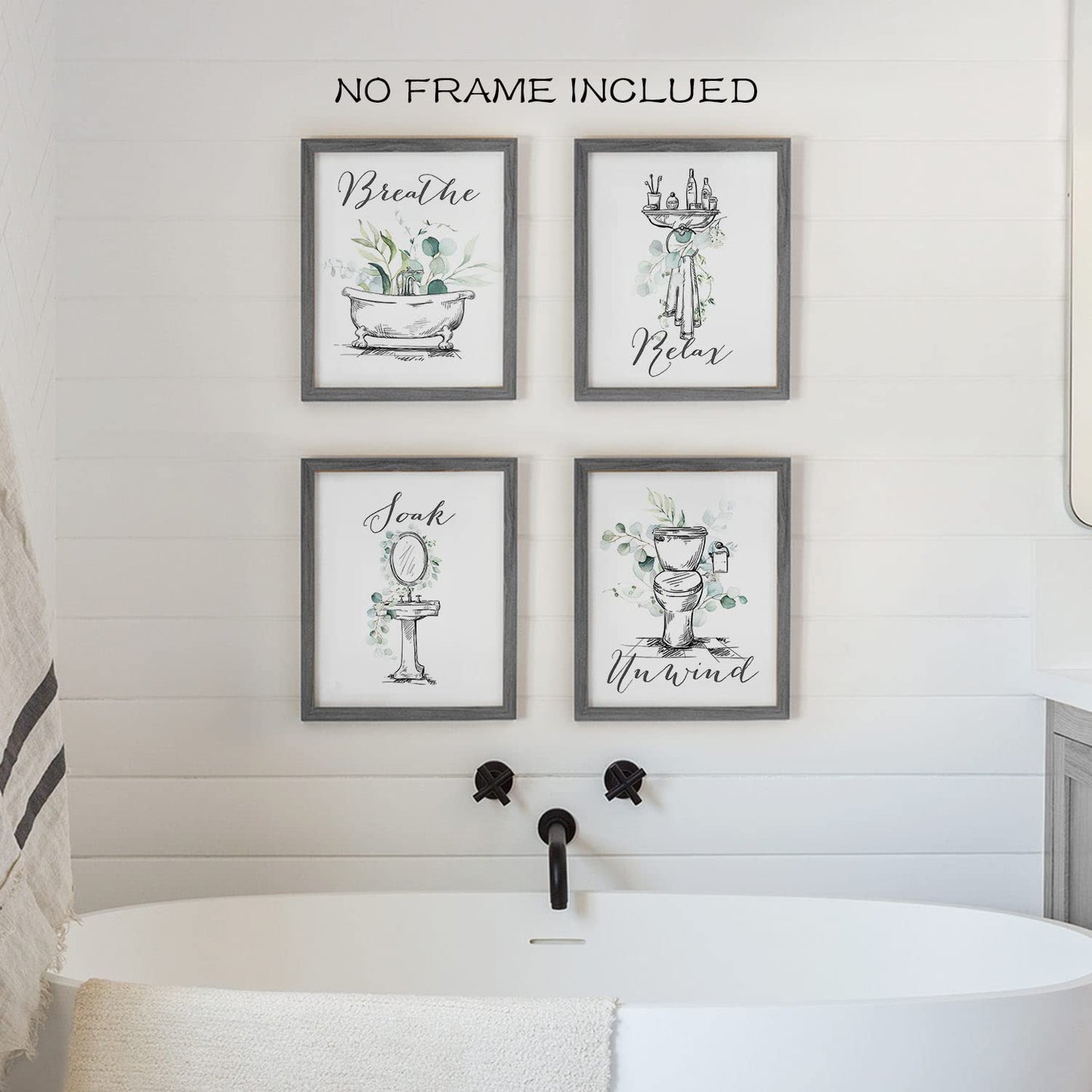 La Naranja Black and White Bathroom Wall Art Greenery Decor Minimalist Botanical Prints Modern Boho Eucalyptus Posters Relax Soak Unwind Breathe Sign, Set of 4 Pictures, 8''x10'', UNFRAMED