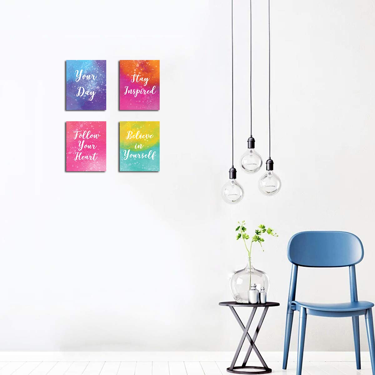 Inspirational Wall Art Motivational Painting- Quotes and Sayings Poster Home Office Decor Canvas Print Bedroom Bathroom Decoration Kids Teens Positive Pictures Modern Artwork Set of 4 Unframed