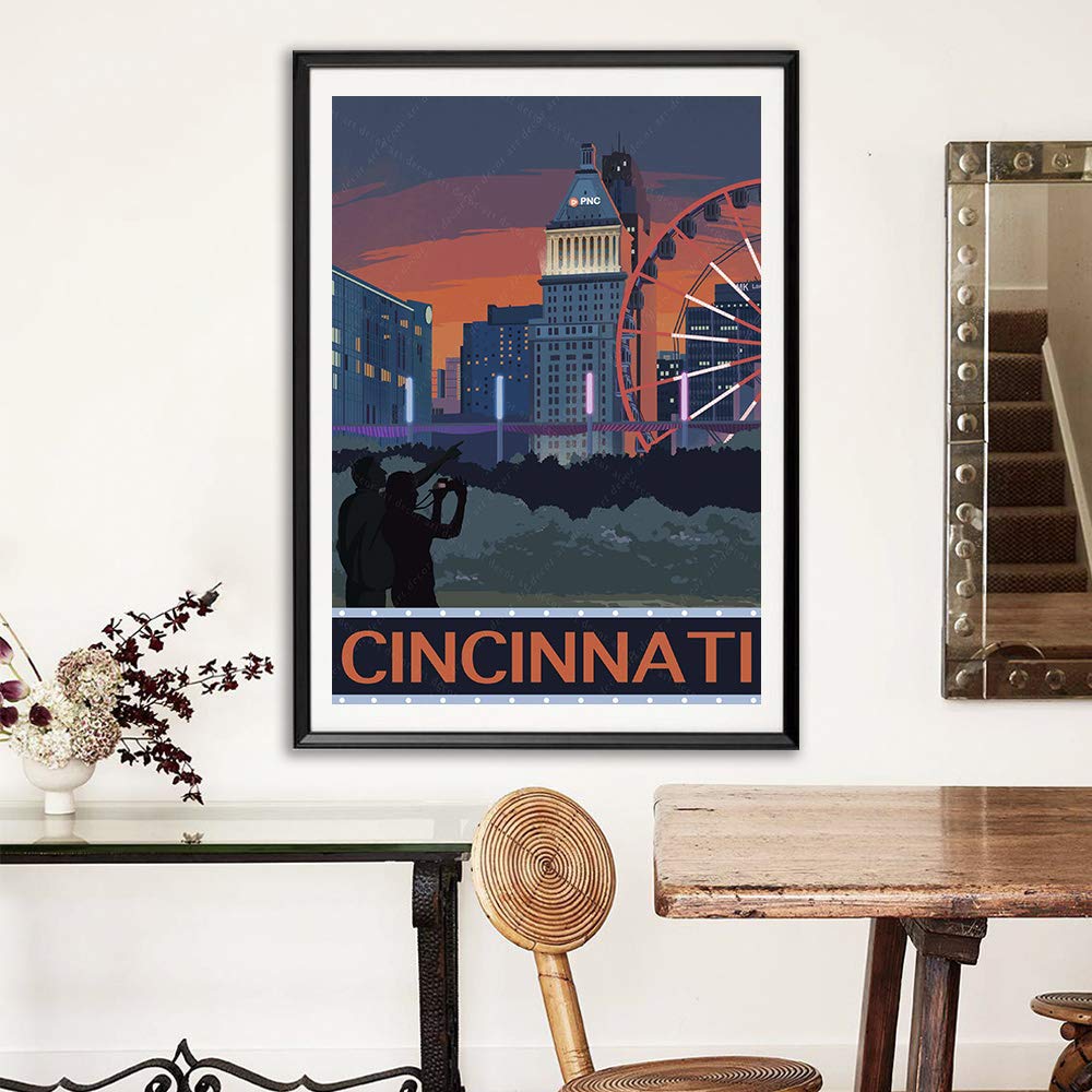 xtvin USA Cincinnati Ohio America Vintage Travel Poster Art Print Canvas Painting Home Decoration Gift (12X18 inch)