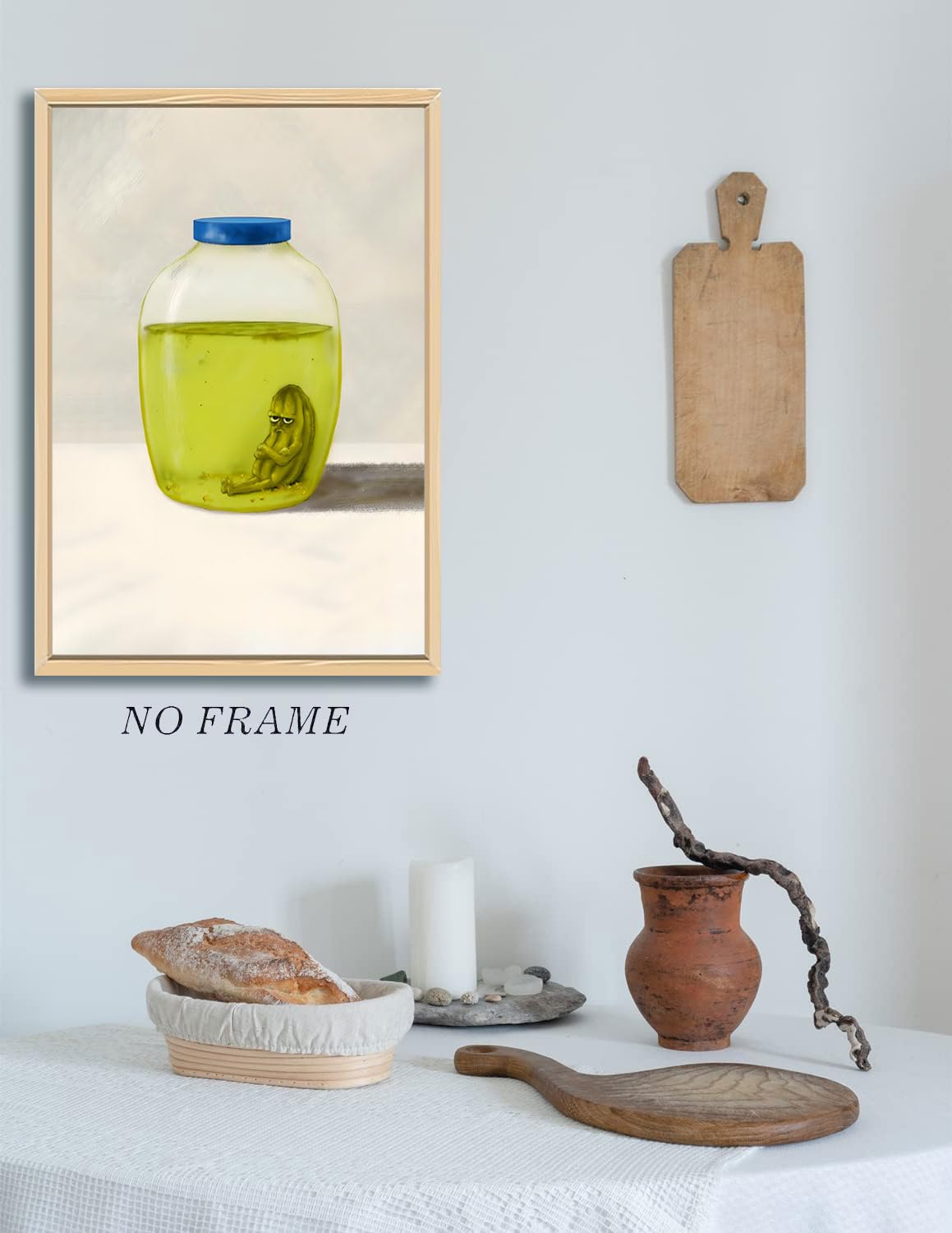 Hwetui Funny Kitchen Pickle Poster Modern Vintage Cute Wall Art Last Lonely in Bottle canvas Print Eclectic Home Decor Painting Olive Green Cool Gifts Picture for restaurant apartment12 x16 Unframed