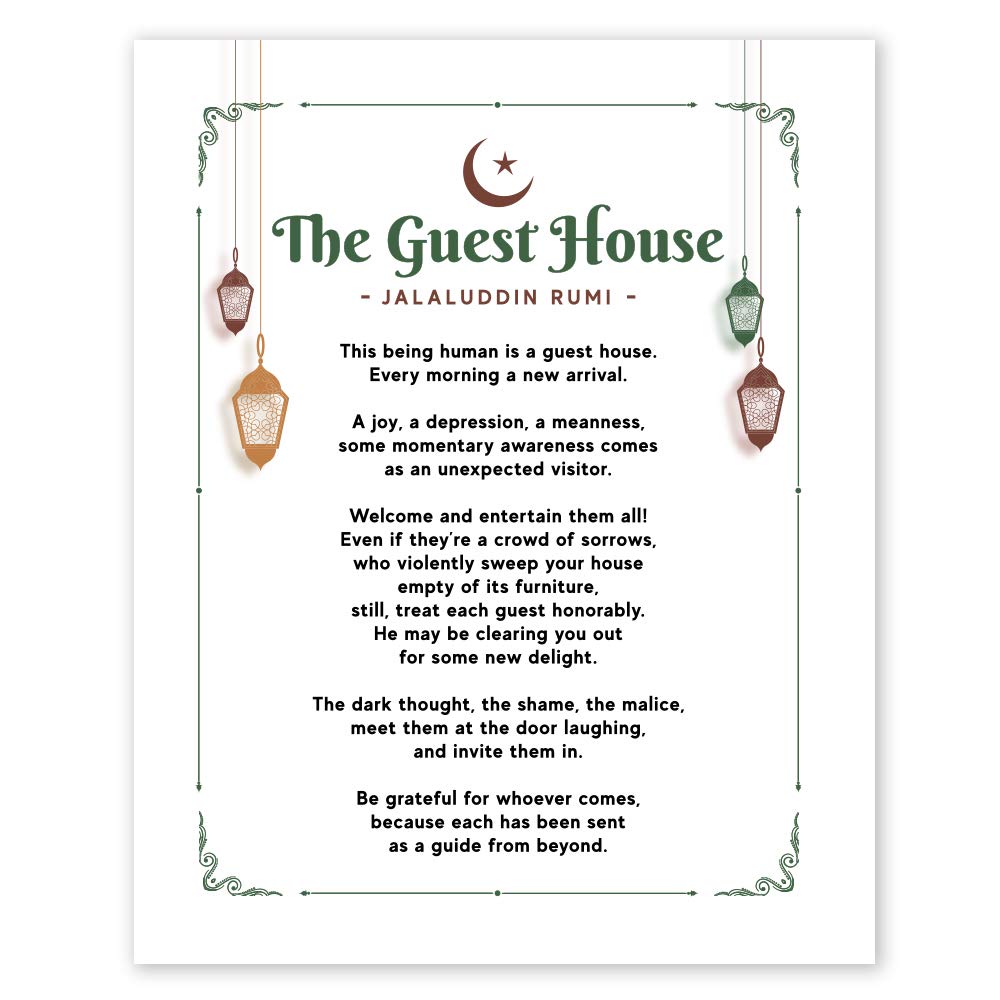 Rumi Quotes Wall Art Prints - Unframed 8x10 in - Inspirational Poster The Guest House by Jalaluddin Rumi - Home Decor Picture with Positive Sayings - Great Gift for Poetry Fans