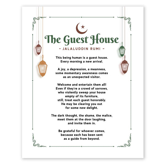 Rumi Quotes Wall Art Prints - Unframed 8x10 in - Inspirational Poster The Guest House by Jalaluddin Rumi - Home Decor Picture with Positive Sayings - Great Gift for Poetry Fans