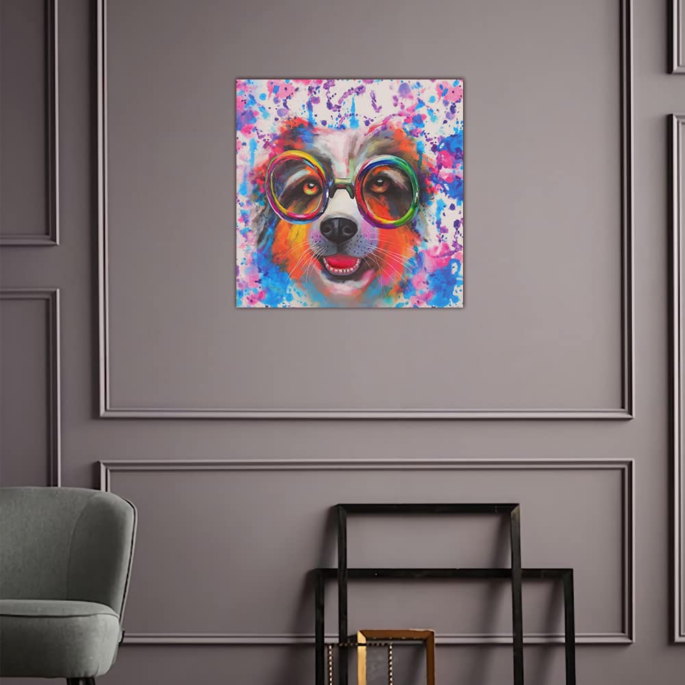 Pangoo Art Funny Dog Canvas Wall Art Watercolor Animal Cute Puppy Painting Posters Prints for Farmhouse Kitchen Bedroom Bathroom Decor Framed and Ready to Hang (12x12 Inch, Dog)
