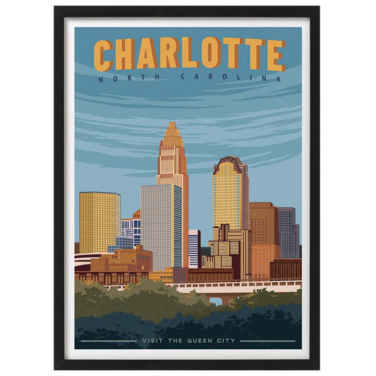 xtvin USA Charlotte North Carolina America Vintage Travel Poster Art Print Canvas Painting Home Decoration Gift (12X18 inch)