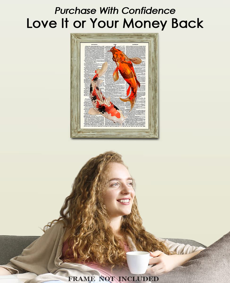 Koi Fishes Dictionary Wall Art Print: 8x10 Unframed Poster For Home, Office, Dorm & Bedroom Decor - Great Gift Idea Under $15 for Koi Fish Lovers