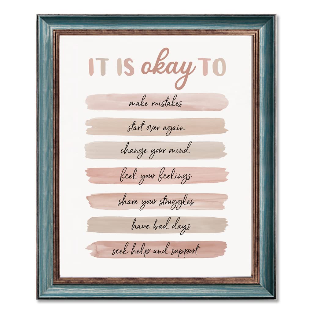 It's Okay To Quotes, Note To Self Poster, School Counselor Art Print, Anxiety Quotes, Counseling Office Decor, Psychologist, Social Worker Wall Decor, Unframed (8X10 INCH)