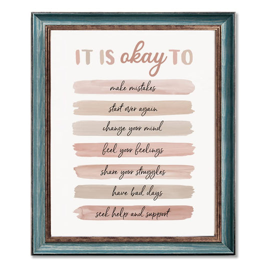 It's Okay To Quotes, Note To Self Poster, School Counselor Art Print, Anxiety Quotes, Counseling Office Decor, Psychologist, Social Worker Wall Decor, Unframed (8X10 INCH)