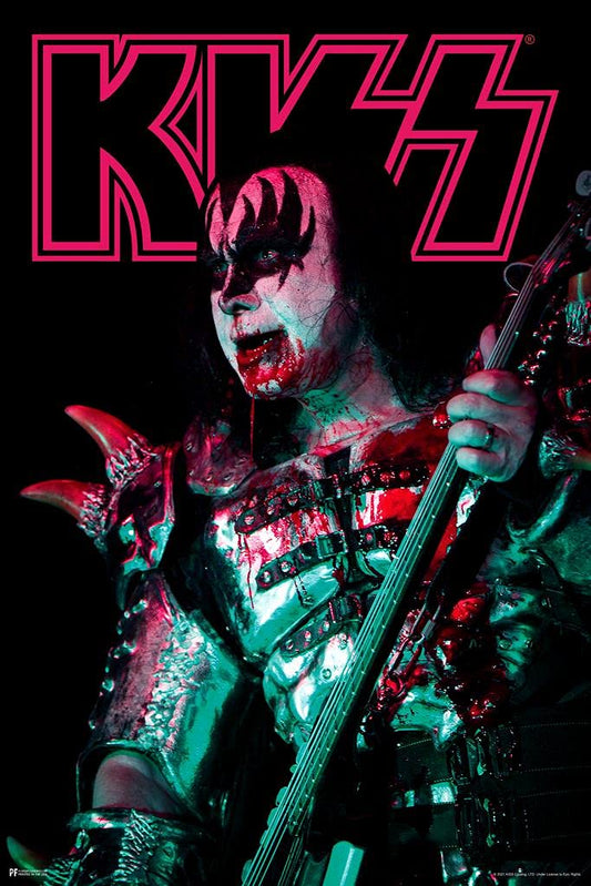 Kiss Poster Bloody Demon Live Concert Gene Simmons Kiss Band Merchandise Kiss Collectibles Kiss Memorabilia Heavy Metal Music Merch 1970s Retro Vintage Makeup Thick Paper Sign Print Picture 8x12
