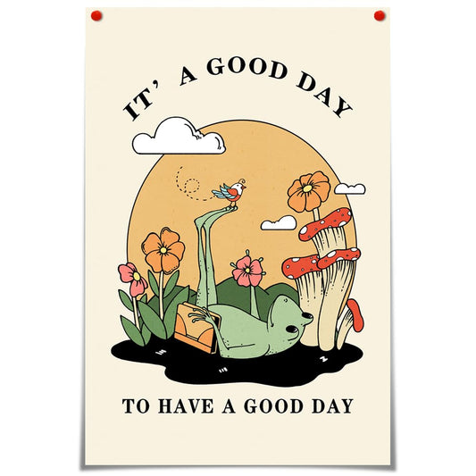 JCCSFF It a good day Posters Decor，Vintage Funny Frog Canvas Wall Art，Creativity Mushroom Animal plant for prints painting, To have a good day wall decor for12x16in Unframed