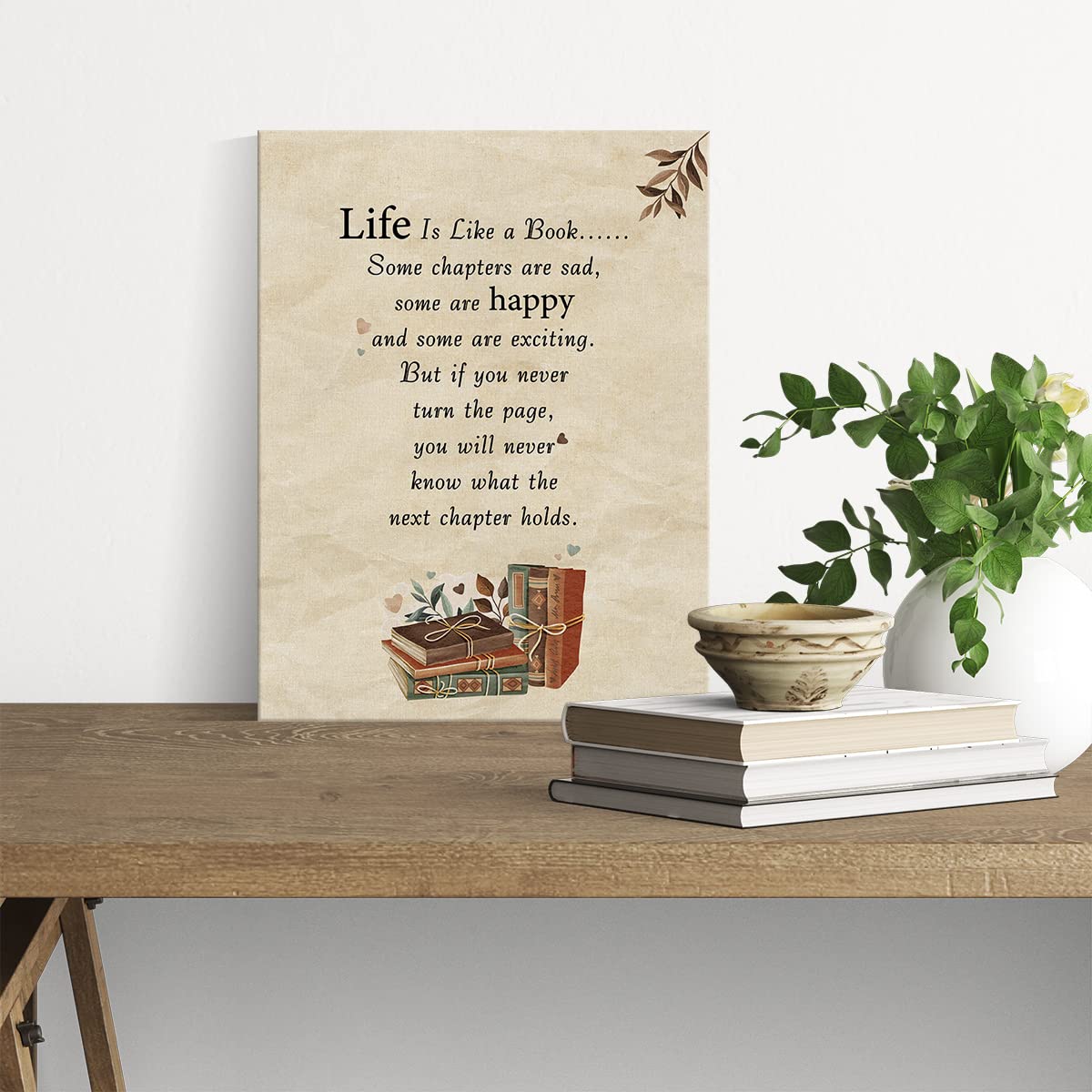 Inspirational Wall Art Decor Life is a Like a Book Quote Canvas Painting Framed Life Canvas Artwork Print Poster 12"x15" Decoration for Home Office Living Room