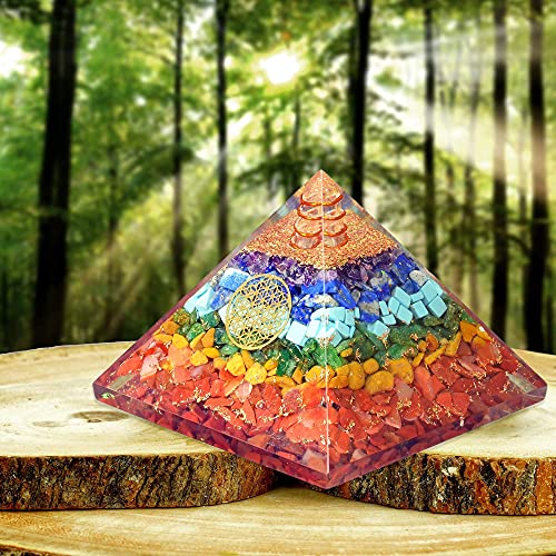 Orgonite Crystal Seven chakra FOL pyramid & Pendant Set, Orgonite Pyramid for Energy Healing - Orgonite Kit - Protection With Seven Chakra Orgonite Necklace