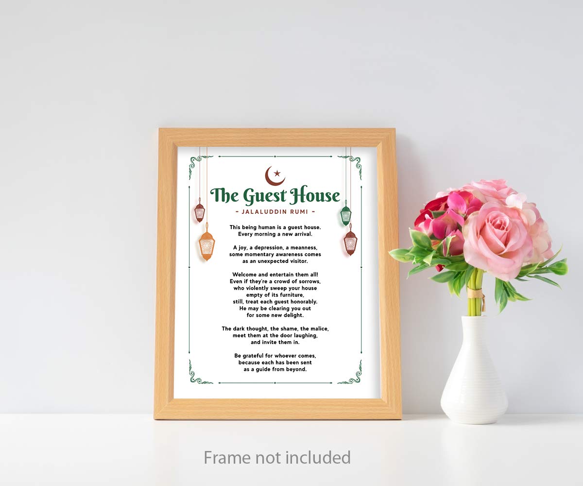 Rumi Quotes Wall Art Prints - Unframed 8x10 in - Inspirational Poster The Guest House by Jalaluddin Rumi - Home Decor Picture with Positive Sayings - Great Gift for Poetry Fans