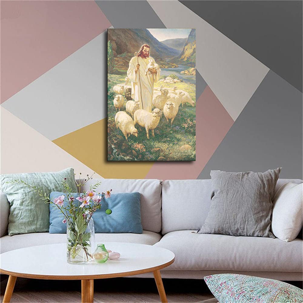 WRR The Good Shepherd Jesus Christ Poster Picture Canvas Wall Art Print Christianity Jesus Poster Home Room Decor -703 (12x18inch-NoFramed)