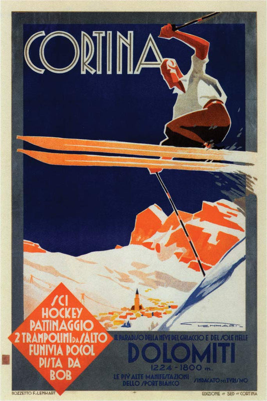 Cortina Dolomiti Superski Skiing Italy Vintage Travel Cool Wall Decor Art Print Poster 12x18
