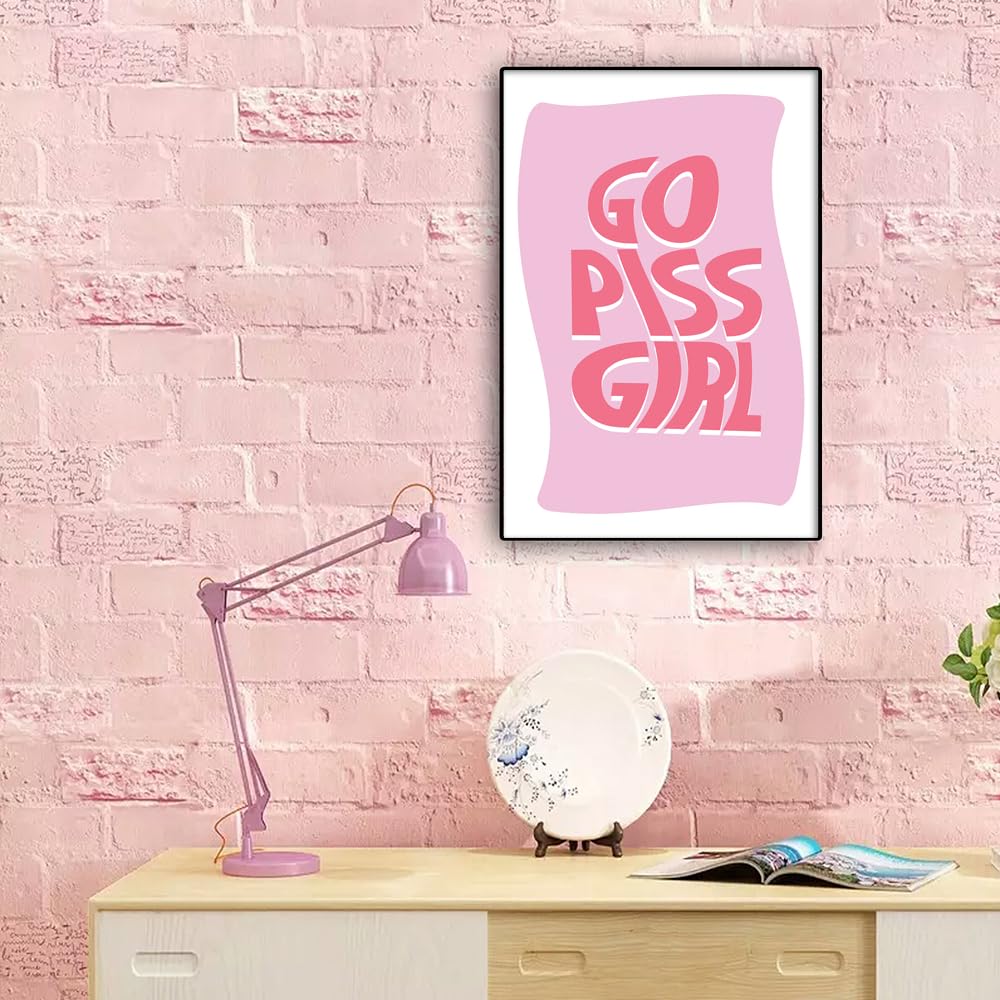 DFAIUY Go Piss Girl Poster Wall Art | Trendy Poster Wall Art Pink Aesthetic Decor Print Painting Home Decor Pop Culture Art Funny Cute Decor Bathroom Toilet 12x16in Unframed