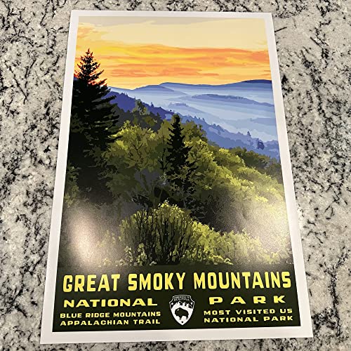 Great Smoky Mountains National Park Vintage-Style Travel Poster - 8x10-12x18-18x24-24x36 / 4x6 Postcard WPA Style Tennessee North Carolina USA Art Print (4x6 Inch Postcard)