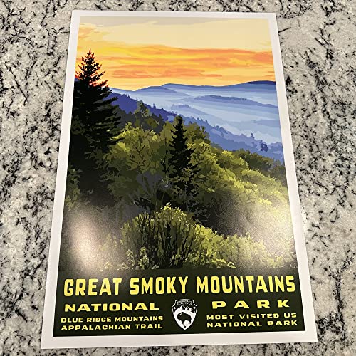 Great Smoky Mountains National Park Vintage-Style Travel Poster - 8x10-12x18-18x24-24x36 / 4x6 Postcard WPA Style Tennessee North Carolina USA Art Print (4x6 Inch Postcard)