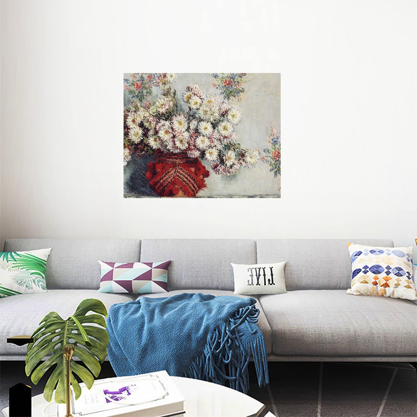 White Chrysanthemum Flowers Claude Monet Poster,Unframed Canvas Print Wall Art, Bedroom, Office 12x15in/30x38cm