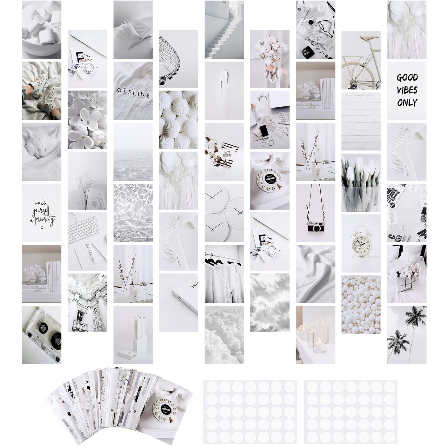 50 Pieces White Neutral Light Grey Aesthetic Wall Collage Kit Trendy Poster for Dorm Aesthetic Room Decor Peaceful White Room Decor Grey White Style Pictures Posters and Prints for Teens Boy Girl