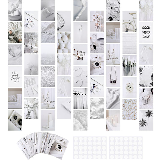 50 Pieces White Neutral Light Grey Aesthetic Wall Collage Kit Trendy Poster for Dorm Aesthetic Room Decor Peaceful White Room Decor Grey White Style Pictures Posters and Prints for Teens Boy Girl