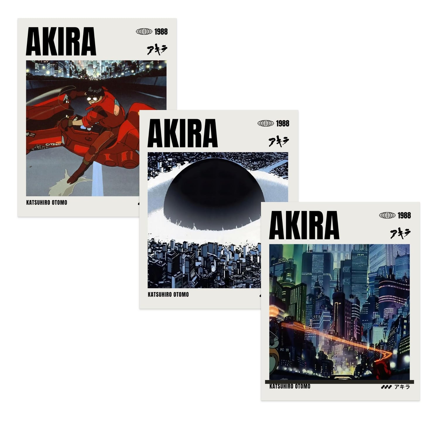 Ouroboros Art & Design - Akira - Japanese Manga - Anime Movie Poster And Wall Art Picture - Print Decor - 3 Pieces - 8x10'' Inch Unframed