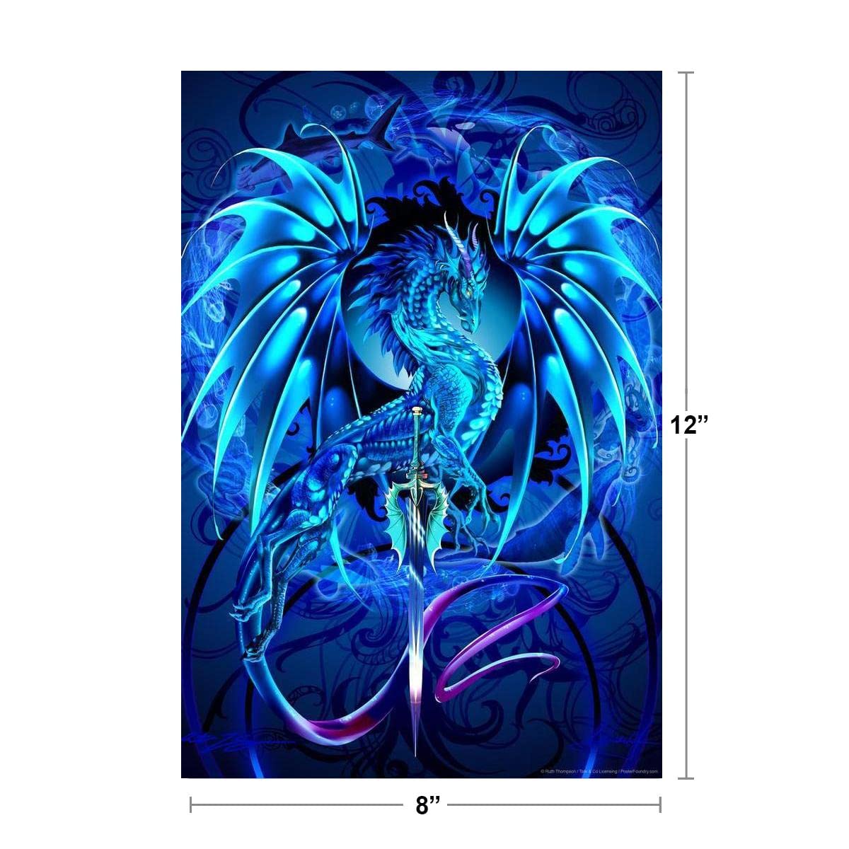 Blue Dragon Dragonsword Seablade Ruth Thompson Fantasy Poster Nina Nylander Knight Sword Thick Paper Sign Print Picture 8x12