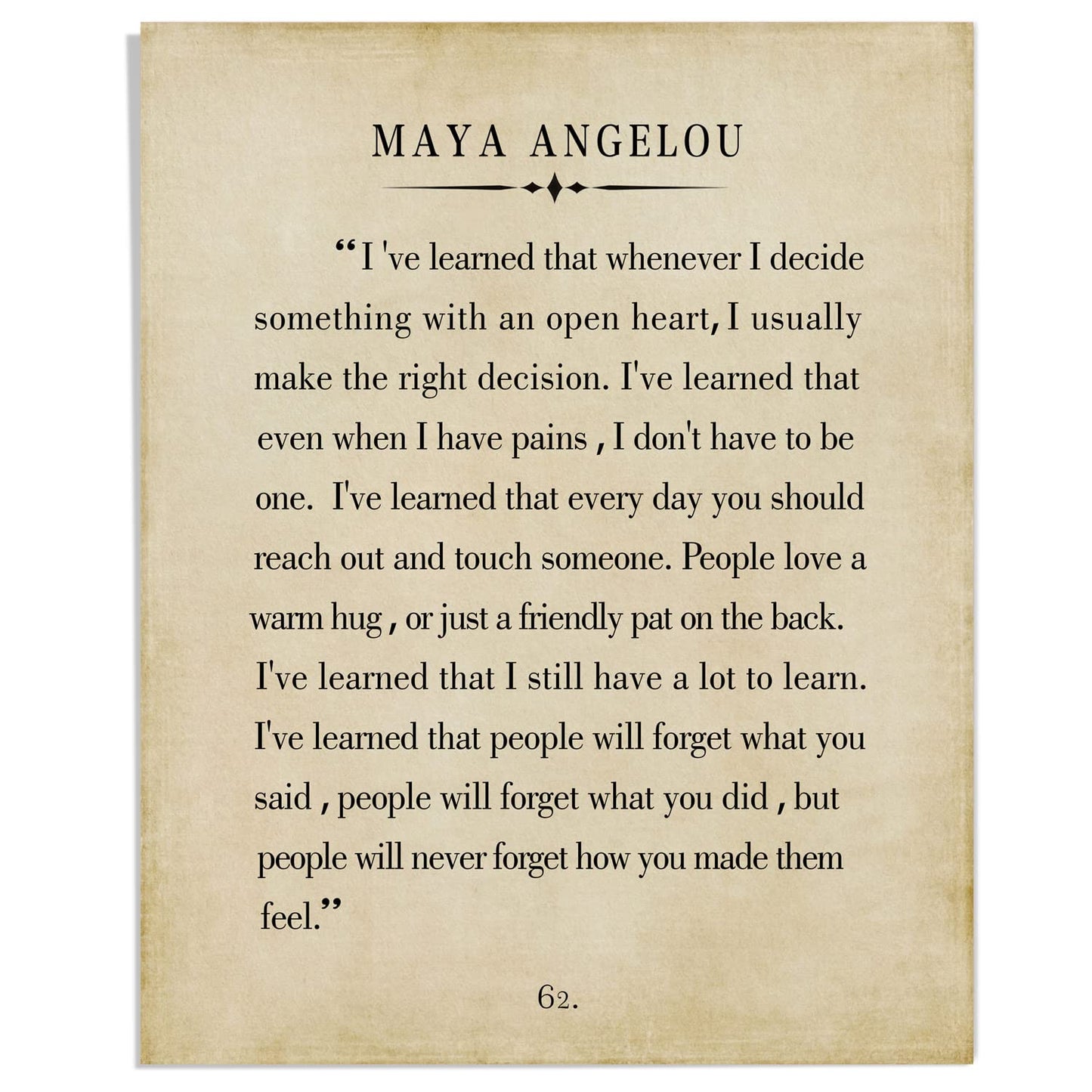 Maya Angelou Quotes Wall Art - Motivational Office Wall Art - 8x10" Book Quotes Wall Decor for Classrooms, Home, Libraries, Vintage Book Posters Quotes Prints