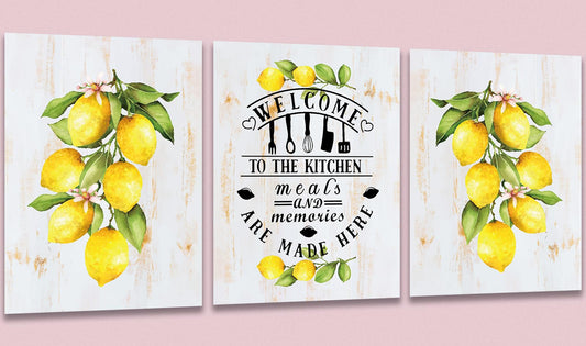 Wall Art Wall Décor Prints Lemon Posters for Room Aesthetic Watercolor Lemon Décor Lemon Kitchen Decor Lemon Themed Farmhouse Artwork for Home Office Kitchen Wall, Set of 3 Unframed, 8 x 10 Inch