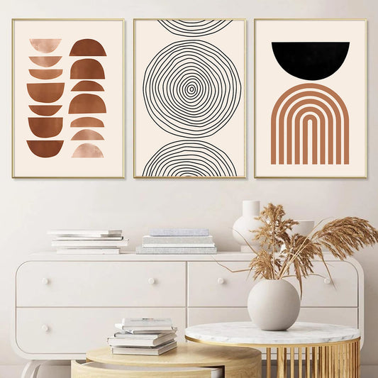 Boho Abstract Canvas Wall Art Mid Century Posters Prints Minimalist Geometric Wall Art Boho Line Art Prints Beige Abstract Picture Minimalist Boho Posters Mid Century Modern Painting 16x24inx3 No