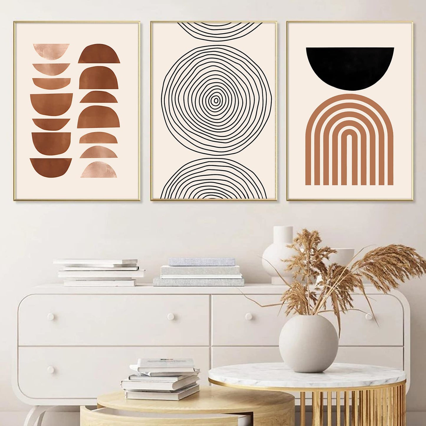 Boho Abstract Canvas Wall Art Mid Century Posters Prints Minimalist Geometric Wall Art Boho Line Art Prints Beige Abstract Picture Minimalist Boho Posters Mid Century Modern Painting 16x24inx3 No