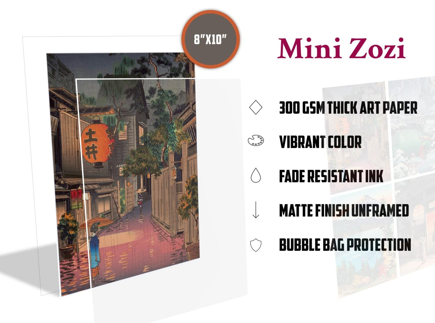 MINI ZOZI Japanese Wall Art Room Decor 8x10 4pcs Traditional Tsuchiya Koitsu Artwork Ukiyoe Paintings Aesthetic Asian Vintage Retro Posters Picture Prints Cool Cute Poster Colorful UNFRAMED Japan