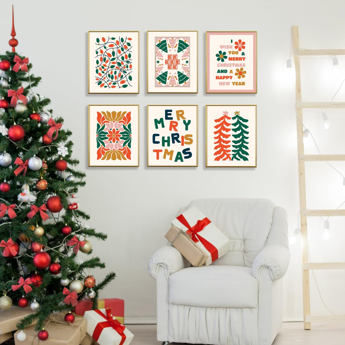 Christmas Tree Posters Wall Art - 8x10 Merry Christmas Wall Decor,Aesthetic Botanical Pictures Winter Art, Pine Trees Gallery Wall Prints for Holiday Bedroom Bathroom Living Room UNFRAMED (Christmas)