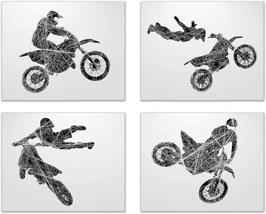 Motocross/Dirt Bike Art Prints Particle Silhouette Set of 4 (8''x10'') Poster Photos (Moto_A)