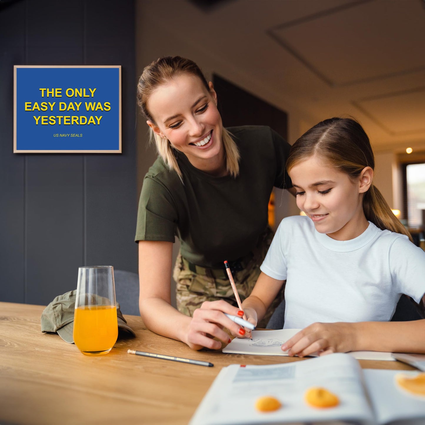 The Only Easy Day Was Yesterday - Patriotic Wall Art Poster, This Navy Seals Wall Decor Is An Ideal Inspirational Art For Home Decor, Bedroom Decor, Man Cave Room Decor or 4th Of July, Unframed - 10x8