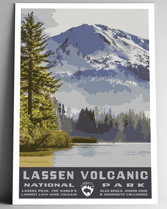 Lassen Volcanic National Park Vintage-Style Travel Poster - 8x10-12x18-18x24-24x36 / 4x6 Postcard WPA Style Art Print California USA Volcano (4x6 Inch Postcard)
