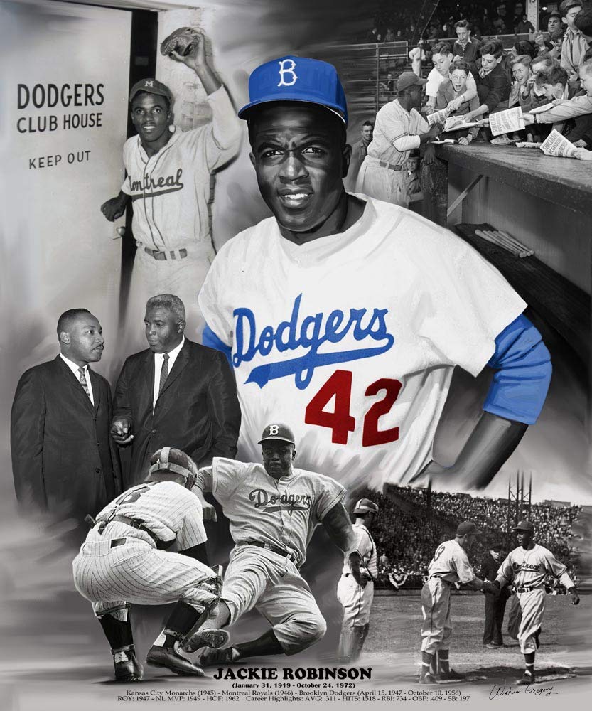 Wishum Gregory, Jackie Robinson, Wall Art Print Poster, Paper Size 11" x 8.5" Image Size 10" x 8"(b1672)
