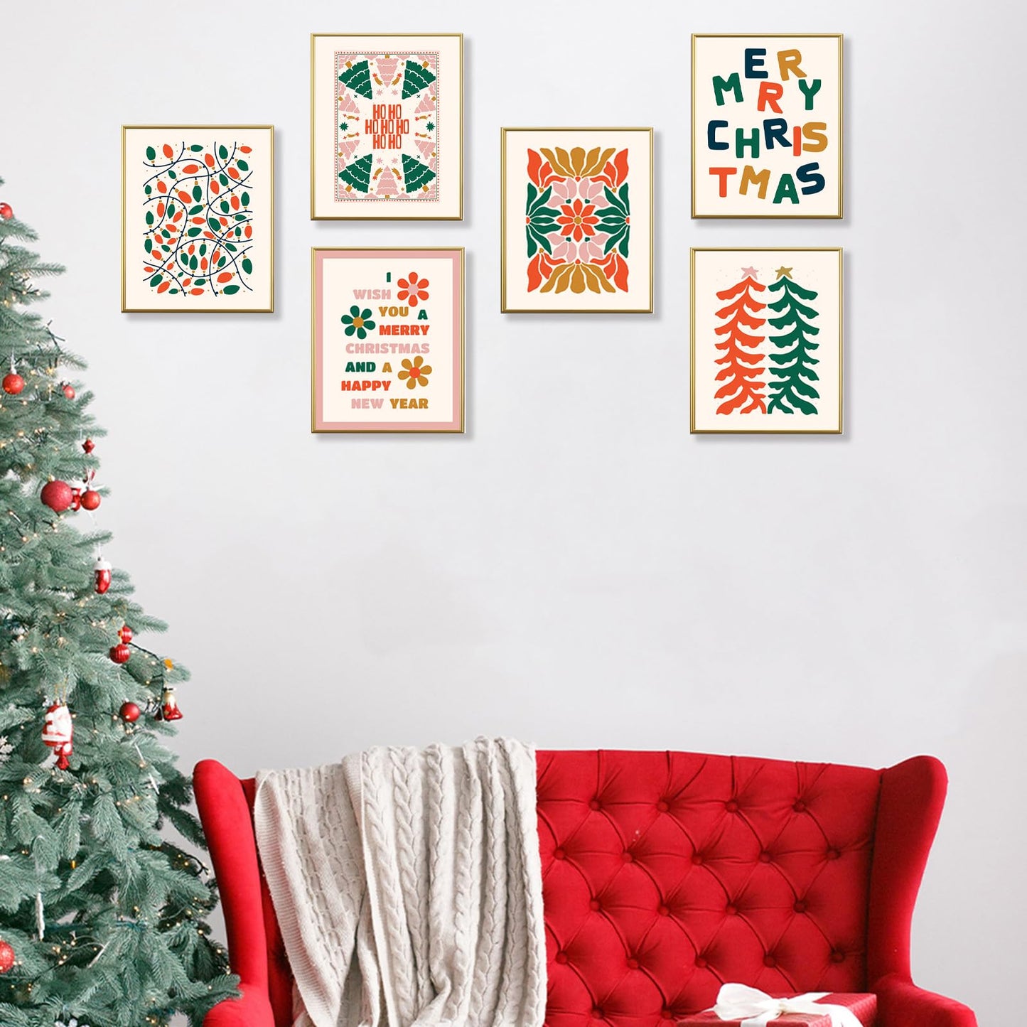 Christmas Tree Posters Wall Art - 8x10 Merry Christmas Wall Decor,Aesthetic Botanical Pictures Winter Art, Pine Trees Gallery Wall Prints for Holiday Bedroom Bathroom Living Room UNFRAMED (Christmas)