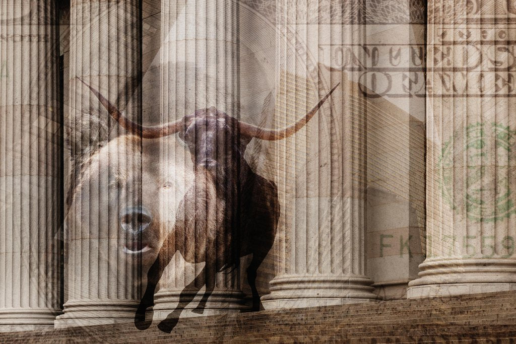 Bull Bear Money Wall Street Stock Exchange Columns Finance Artwork Boardroom Investor Investing Market Photo Photograph Cool Wall Decor Art Print Poster 18x12