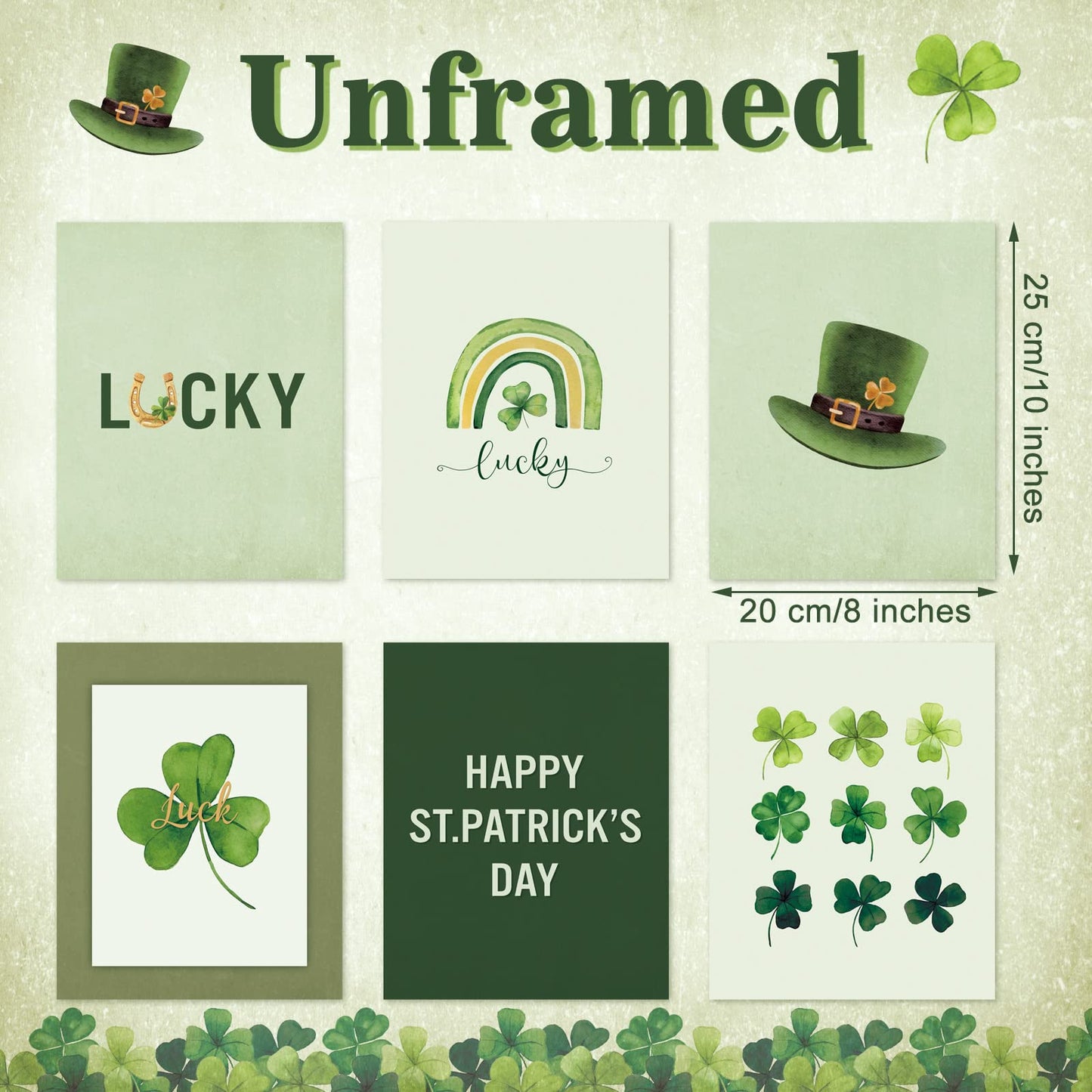 Geyee 6 Pcs St. Patrick's Day Boho Wall Art 8 x 10 In Canvas Pastel Aesthetic Wall Decor Unframed Bedroom Decor Pictures for Wall Holiday Poster Prints for Living Room (Shamrock)