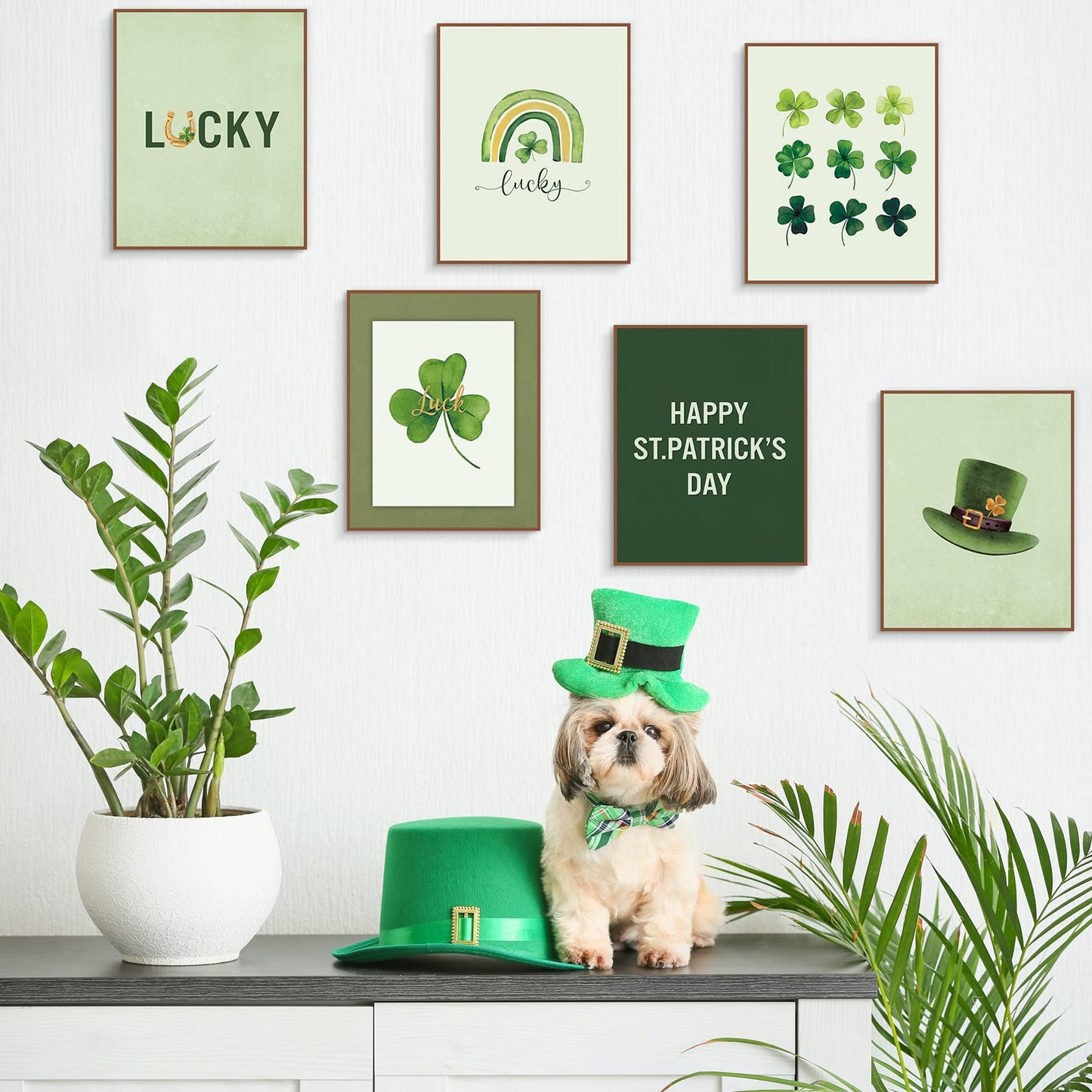 Geyee 6 Pcs St. Patrick's Day Boho Wall Art 8 x 10 In Canvas Pastel Aesthetic Wall Decor Unframed Bedroom Decor Pictures for Wall Holiday Poster Prints for Living Room (Shamrock)