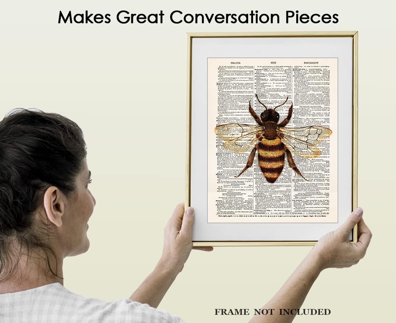 Vintage Bee Dictionary Wall Art Print - 8x10 Unframed Poster Print for Home, Office, Living Room and Bedroom - Creative Gift Idea for Bee and Farm Lovers