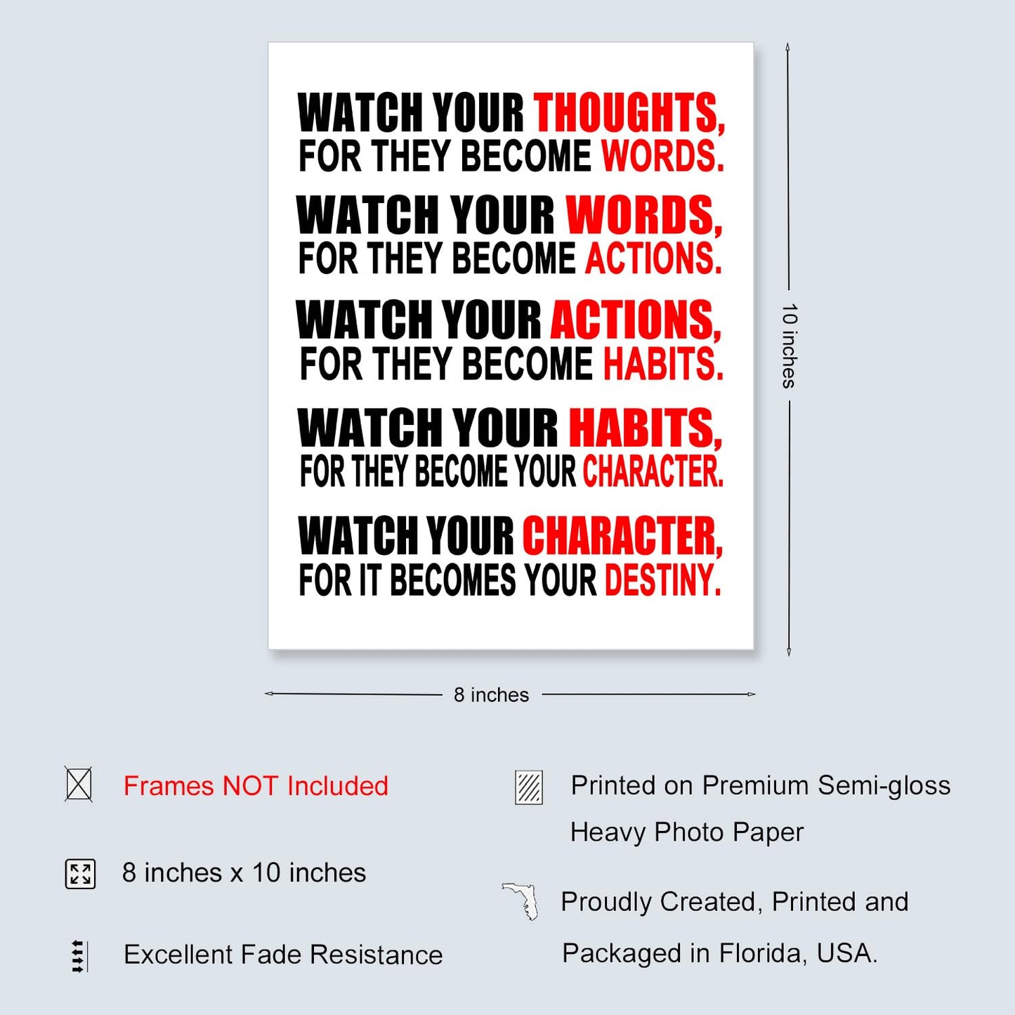 Affirmation Print - Watch Your Thoughts - Motivational Wall Art - Inspirational Quote Wall Decor - Affirmation Poster for Office Classroom UNFRAMED (8"x10")