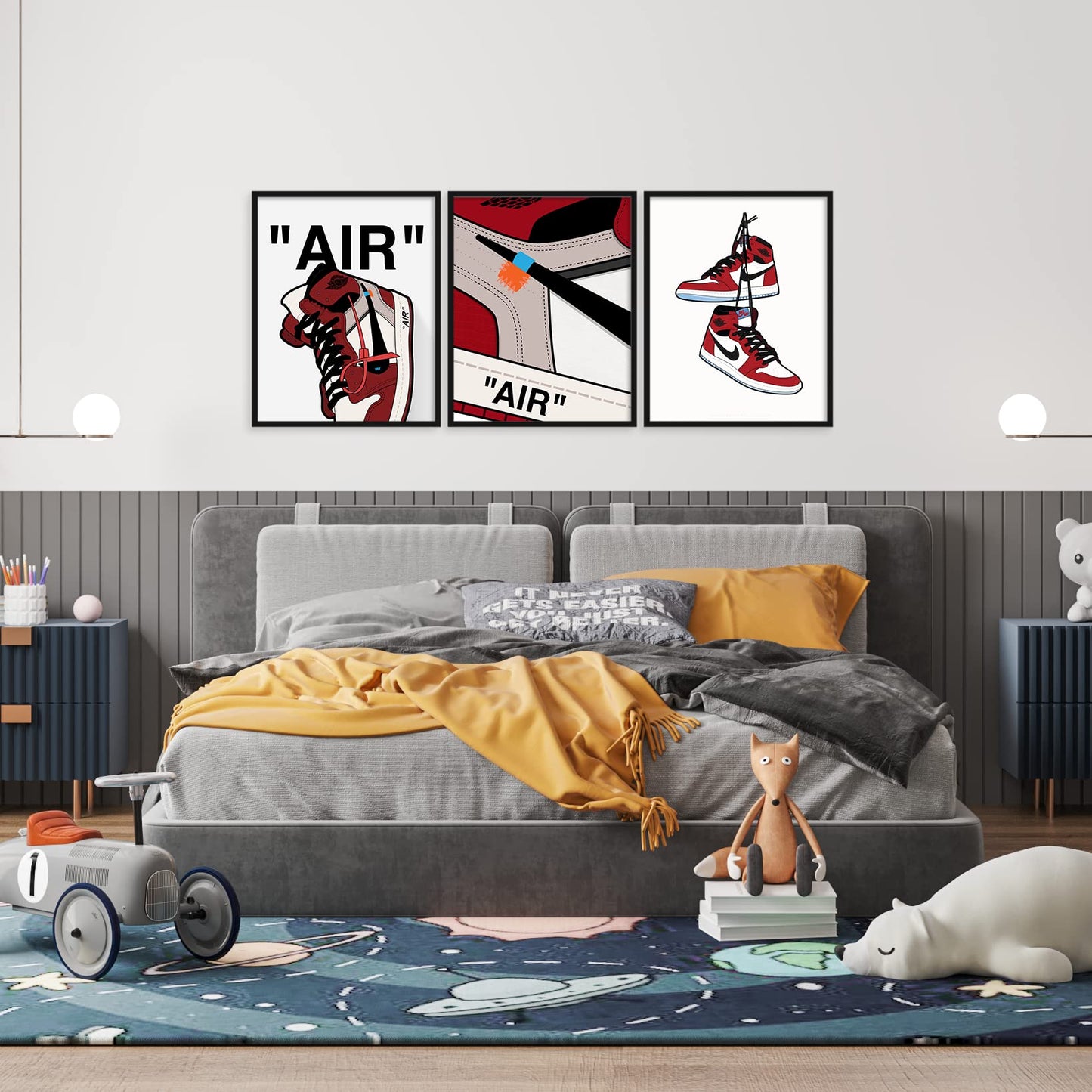 Sylvana Workshop - Air Jordan Red Poster Prints , UNFRAMED(8"x10" Set of 3 Wall Decor)