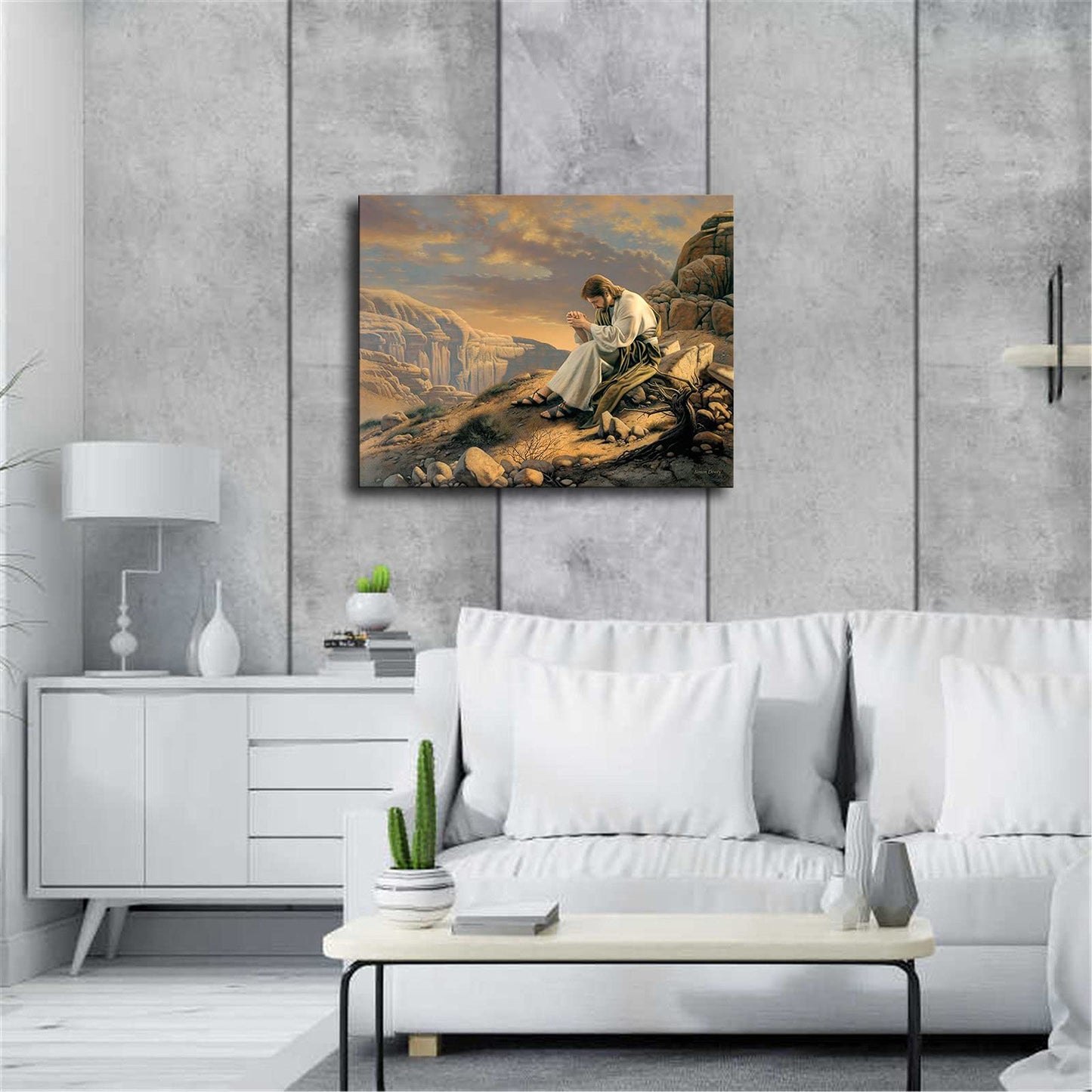 Simon Dewey - Jesus Christ Praying In The Desert Poster Picture Canvas Wall Art Print Jesus Poster Home Room Decor (12x16inch-NoFramed)