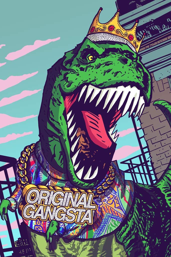 Dinosaur Poster T Rex Original Gangsta Dino for Kids Toddler Child Children Funny Cartoon Cute Picture Nursery Photograph Education Educational Classroom Cool Wall Decor Art Print Poster 12x18